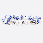 Custom Name Blue Porcelain Floral Beaded Bracelet