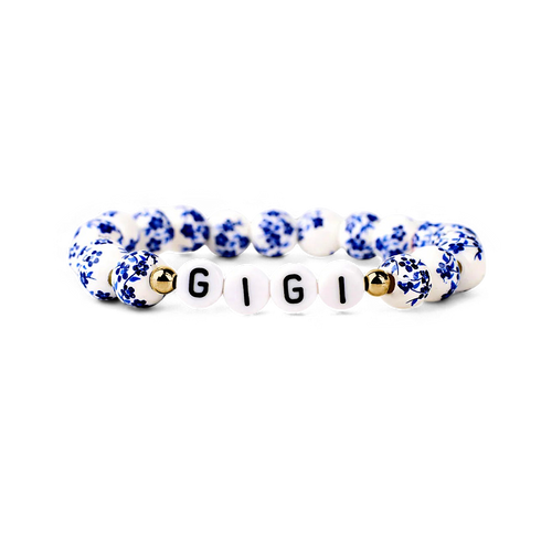 Blue Porcelain Floral Beaded Bracelet for Mom & Grandma