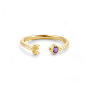 Dainty Birthstone Initial Ring