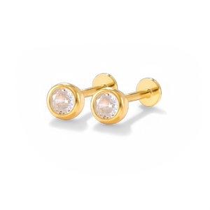 Bezel Stud Flatback Earrings | 16g