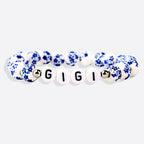 Custom Name Blue Porcelain Floral Beaded Bracelet